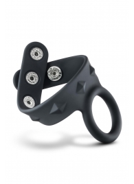 Черное эрекционное кольцо с подхватом мошонки на кнопках VS6 - Blush Novelties - в Сургуте купить с доставкой
