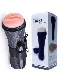 Телесный мастурбатор-вагина в черной колбе с вибрацией - Boys of Toys - в Сургуте купить с доставкой