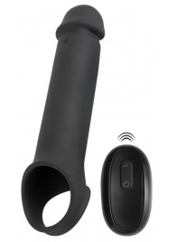 Черная вибронасадка для пениса с хомутом для мошонки и пультом ДУ Remote Controlled Penis Extension - Orion - в Сургуте купить с доставкой