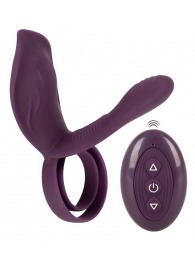 Фиолетовая насадка на член с клиторальным отростком и пультом ДУ RC Couple’s Vibrator 2 - Orion - в Сургуте купить с доставкой