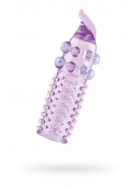 Гелевая фиолетовая насадка с шариками, шипами и усиком - 11 см. - Toyfa Basic - в Сургуте купить с доставкой