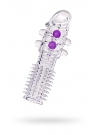 Гелевая прозрачная насадка с шариками и шипами - 14 см. - Toyfa Basic - в Сургуте купить с доставкой