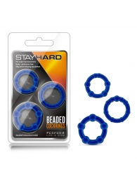 Набор из 3 синих эрекционных колец Stay Hard Beaded Cockrings - Blush Novelties - в Сургуте купить с доставкой