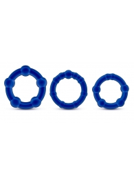 Набор из 3 синих эрекционных колец Stay Hard Beaded Cockrings - Blush Novelties - в Сургуте купить с доставкой