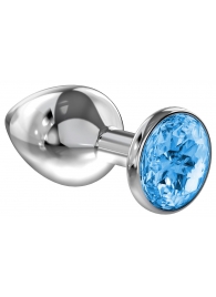 Большая серебристая анальная пробка Diamond Light blue Sparkle Large с голубым кристаллом - 8 см. - Lola Games - купить с доставкой в Сургуте