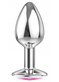 Малая серебристая анальная пробка Diamond Pink Sparkle Small с розовым кристаллом - 7 см. - Lola Games - купить с доставкой в Сургуте