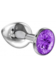 Большая серебристая анальная пробка Diamond Purple Sparkle Large с фиолетовым кристаллом - 8 см. - Lola Games - купить с доставкой в Сургуте