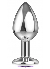 Малая серебристая анальная пробка Diamond Purple Sparkle Small с фиолетовым кристаллом - 7 см. - Lola Games - купить с доставкой в Сургуте