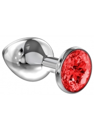 Большая серебристая анальная пробка Diamond Red Sparkle Large с красным кристаллом - 8 см. - Lola Games - купить с доставкой в Сургуте