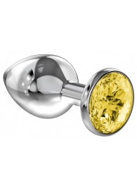 Большая серебристая анальная пробка Diamond Yellow Sparkle Large с жёлтым кристаллом - 8 см. - Lola Games - купить с доставкой в Сургуте