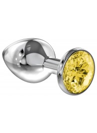 Малая серебристая анальная пробка Diamond Yellow Sparkle Small с жёлтым кристаллом - 7 см. - Lola Games - купить с доставкой в Сургуте