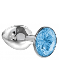 Малая серебристая анальная пробка Diamond Light blue Sparkle Small с голубым кристаллом - 7 см. - Lola Games - купить с доставкой в Сургуте