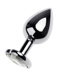 Серебристая анальная пробка с прозрачным кристаллом-сердцем - 8 см. - ToyFa - купить с доставкой в Сургуте