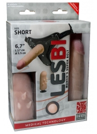 Телесный поясной страпон LESBI с вагинальной пробкой - 17 см. - LOVETOY (А-Полимер) - купить с доставкой в Сургуте