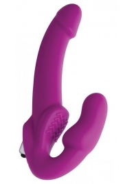 Ярко-розовый безремневой вибрострапон Evoke Vibrating Strapless Silicone Strap-on Dildo - XR Brands - купить с доставкой в Сургуте