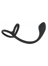 Эрекционное кольцо с утяжкой на мошонку и анальным плаг Black Velvets - Orion - в Сургуте купить с доставкой