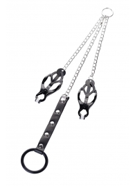 Черно-серебристые зажимы для сосков с кольцом для пениса TOYFA Metal - ToyFa - купить с доставкой в Сургуте