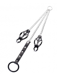 Черно-серебристые зажимы для сосков с кольцом для пениса TOYFA Metal - ToyFa - купить с доставкой в Сургуте