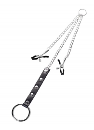 Серебристо-чёрные зажимы для сосков с кольцом для пениса TOYFA Metal - ToyFa - купить с доставкой в Сургуте