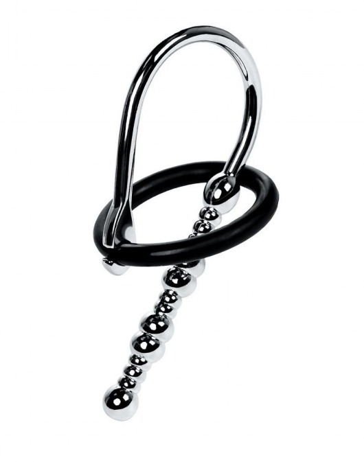 Серебристый уретральный плаг-бусины TOYFA Metal с мягким фиксириющим кольцом - ToyFa - купить с доставкой в Сургуте