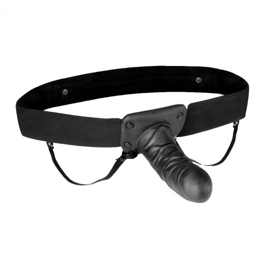 Чёрный полый страпон с вибрацией Unisex Vibrating Hollow Strap-On - 14 см. - Lux Fetish - купить с доставкой в Сургуте