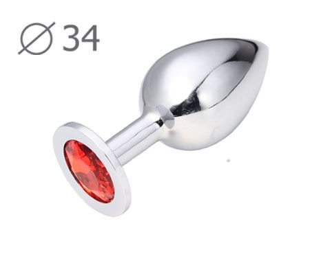 Коническая серебристая анальная втулка с красным кристаллом - 8,2 см. - Anal Jewelry Plug - купить с доставкой в Сургуте