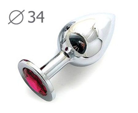 Коническая серебристая анальная втулка с малиновым кристаллом - 8,2 см. - Anal Jewelry Plug - купить с доставкой в Сургуте
