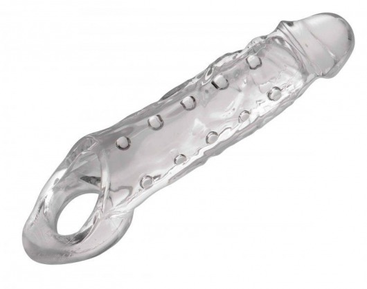 Прозразная закрытая насадка на пенис с поддержкой мошонки Clearly Ample Penis Enhancer - 22 см. - XR Brands - в Сургуте купить с доставкой