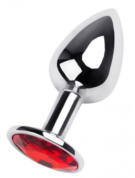 Маленькая коническая серебристая анальная пробка с красным кристаллом - 7 см. - ToyFa - купить с доставкой в Сургуте