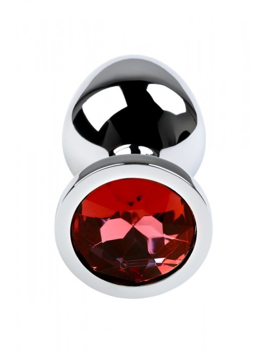 Серебристая коническая анальная пробка с красным кристаллом - 8 см. - ToyFa - купить с доставкой в Сургуте