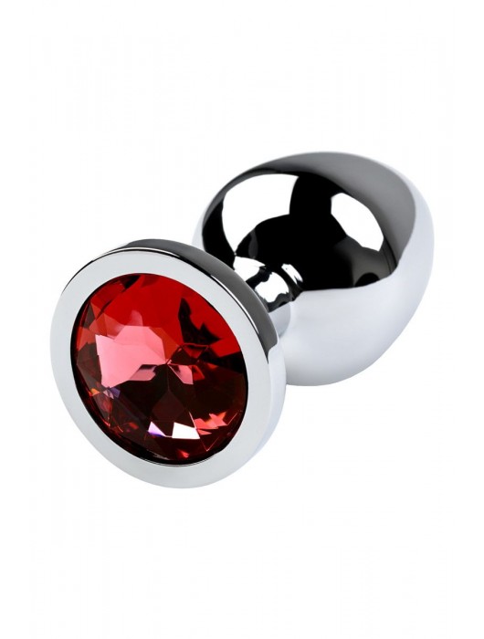 Серебристая коническая анальная пробка с красным кристаллом - 8 см. - ToyFa - купить с доставкой в Сургуте