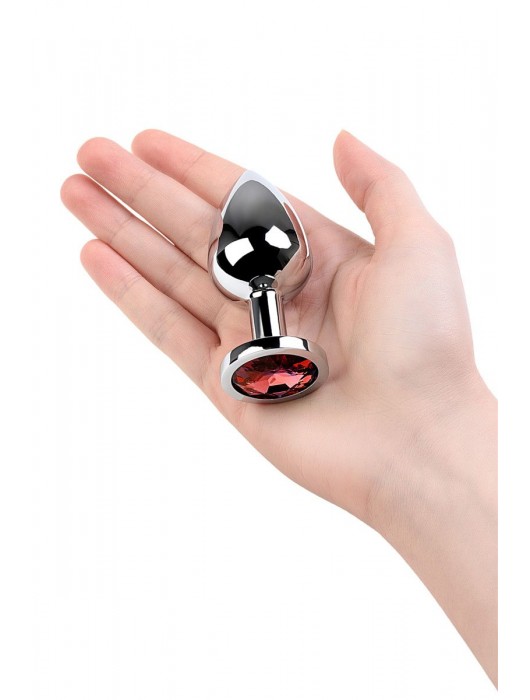 Серебристая коническая анальная пробка с красным кристаллом - 8 см. - ToyFa - купить с доставкой в Сургуте