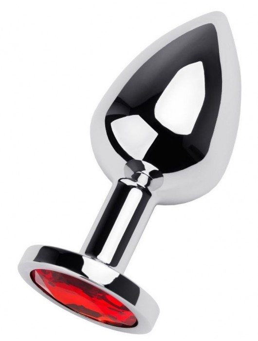 Серебристая коническая анальная пробка с красным кристаллом - 8 см. - ToyFa - купить с доставкой в Сургуте