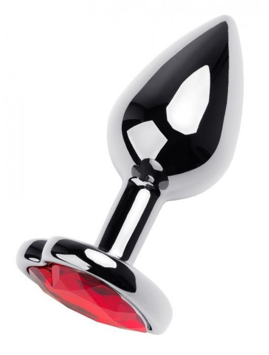 Серебристая коническая анальная пробка с красным кристаллом-сердечком - 7 см. - ToyFa - купить с доставкой в Сургуте