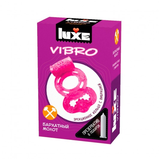 Розовое эрекционное виброкольцо Luxe VIBRO  Бархатный молот  + презерватив - Luxe - в Сургуте купить с доставкой