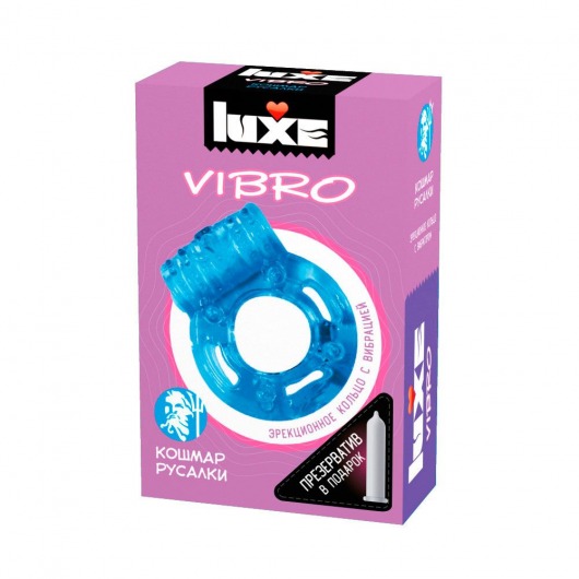 Голубое эрекционное виброкольцо Luxe VIBRO  Кошмар русалки  + презерватив - Luxe - в Сургуте купить с доставкой