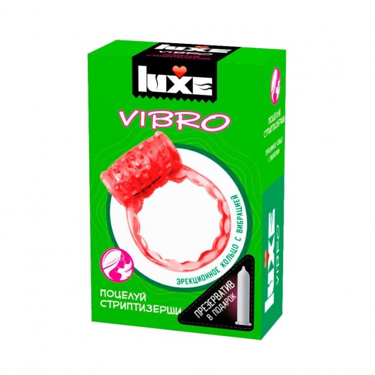 Розовое эрекционное виброкольцо Luxe VIBRO  Поцелуй стриптизёрши  + презерватив - Luxe - в Сургуте купить с доставкой