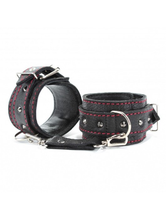 Черные оковы с шипами и контрастной строчкой - БДСМ Арсенал - купить с доставкой в Сургуте