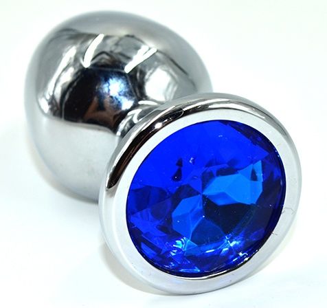 Серебристая анальная пробка из нержавеющей стали с синим кристаллом - 8,5 см. - Kanikule - купить с доставкой в Сургуте