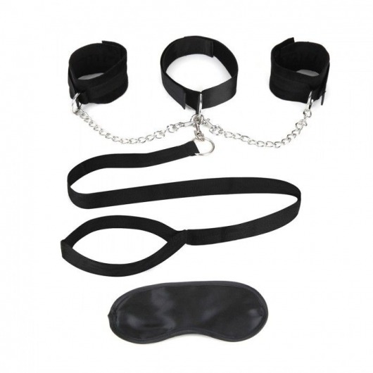 Чёрный ошейник с наручниками и поводком Collar Cuffs   Leash Set - Lux Fetish - купить с доставкой в Сургуте