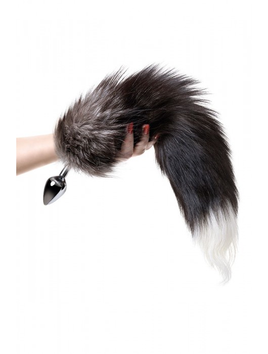 Серебристая металлическая анальная втулка с хвостом чернобурой лисы - размер S - ToyFa - купить с доставкой в Сургуте