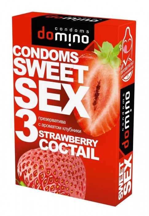 Презервативы для орального секса DOMINO Sweet Sex с ароматом клубничного коктейля  - 3 шт. - Domino - купить с доставкой в Сургуте