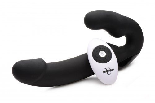 Черный безремневой страпон Urge Silicone Strap On с пультом ДУ - 24 см. - XR Brands - купить с доставкой в Сургуте