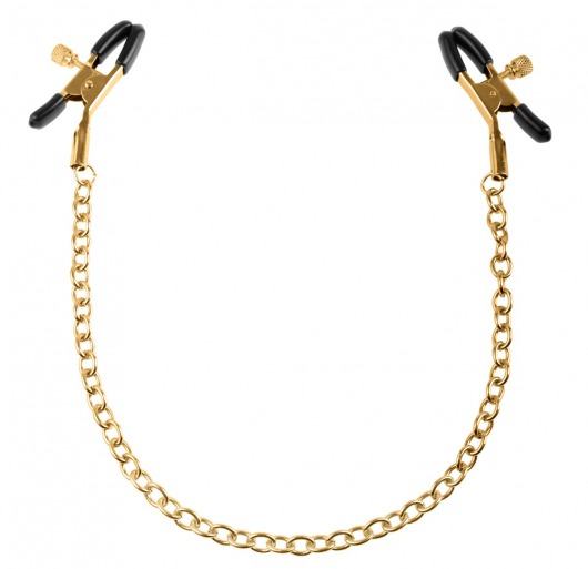 Чёрные с золотом зажимы на соски Gold Chain Nipple Clamps - Pipedream - купить с доставкой в Сургуте