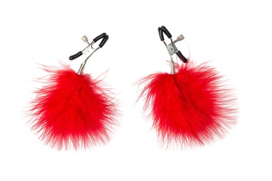 Зажимы на соски с красным пухом Euphoric - Lola Games - купить с доставкой в Сургуте