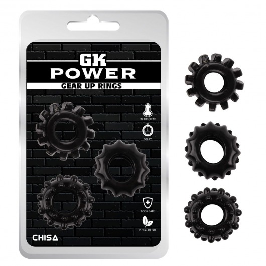 Набор из 3 черных эрекционных колец Gear Up Rings - Chisa - в Сургуте купить с доставкой