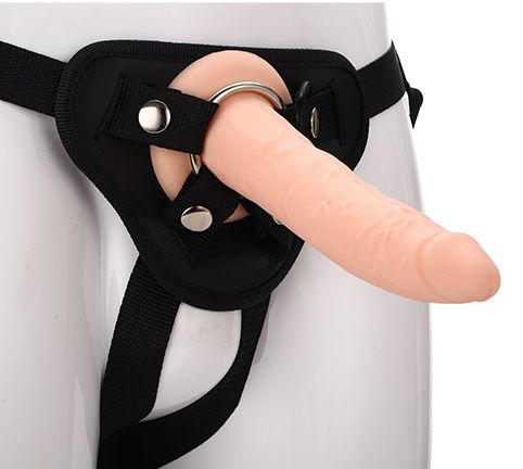 Телесный страпон на черных трусиках STRAP ON REAL DILDO - 20 см. - Dream Toys - купить с доставкой в Сургуте