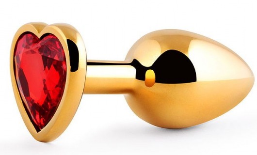 Золотистая анальная пробка с красным стразом-сердечком - 8 см. - Anal Jewelry Plug - купить с доставкой в Сургуте