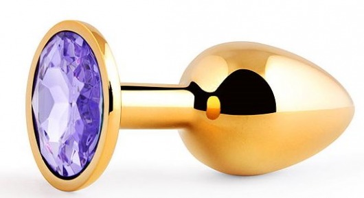 Золотистая анальная пробка с фиолетовым стразом - 7,2 см. - Anal Jewelry Plug - купить с доставкой в Сургуте