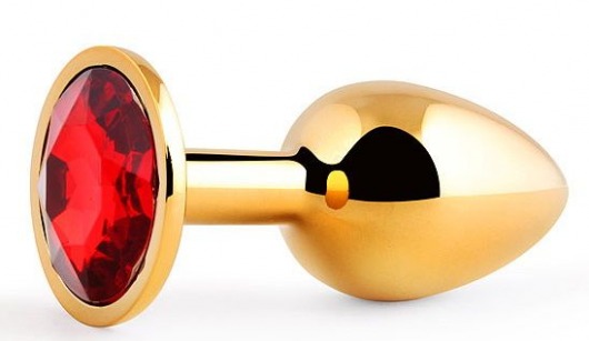 Золотистая анальная пробка с красным стразом - 7,2 см. - Anal Jewelry Plug - купить с доставкой в Сургуте